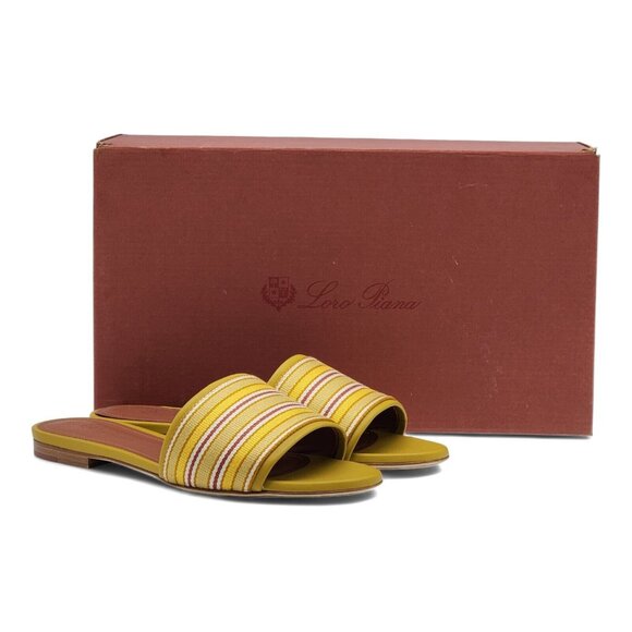 Loro Piana The Suitcase Stripe Sandals in Yellow $750 - Picture 1 of 13